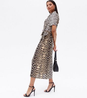 Cameo Rose Brown Leopard Print Midi Wrap Dress | New Look